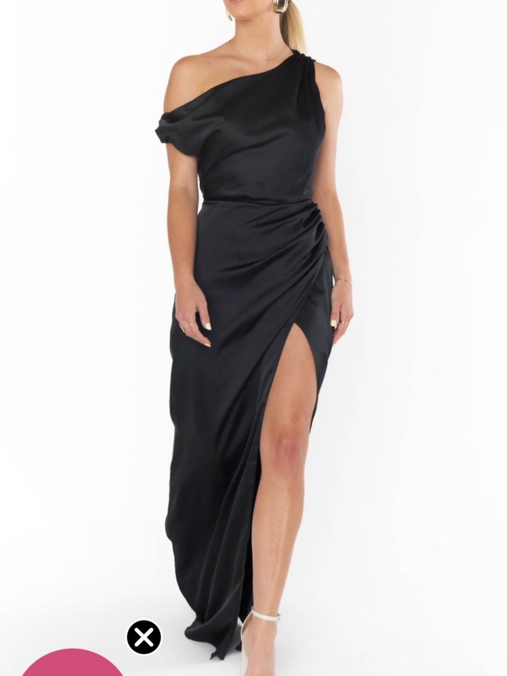 Show Me Your MuMu Black One-Shoulder Satin Wedding Dress with Side Slit